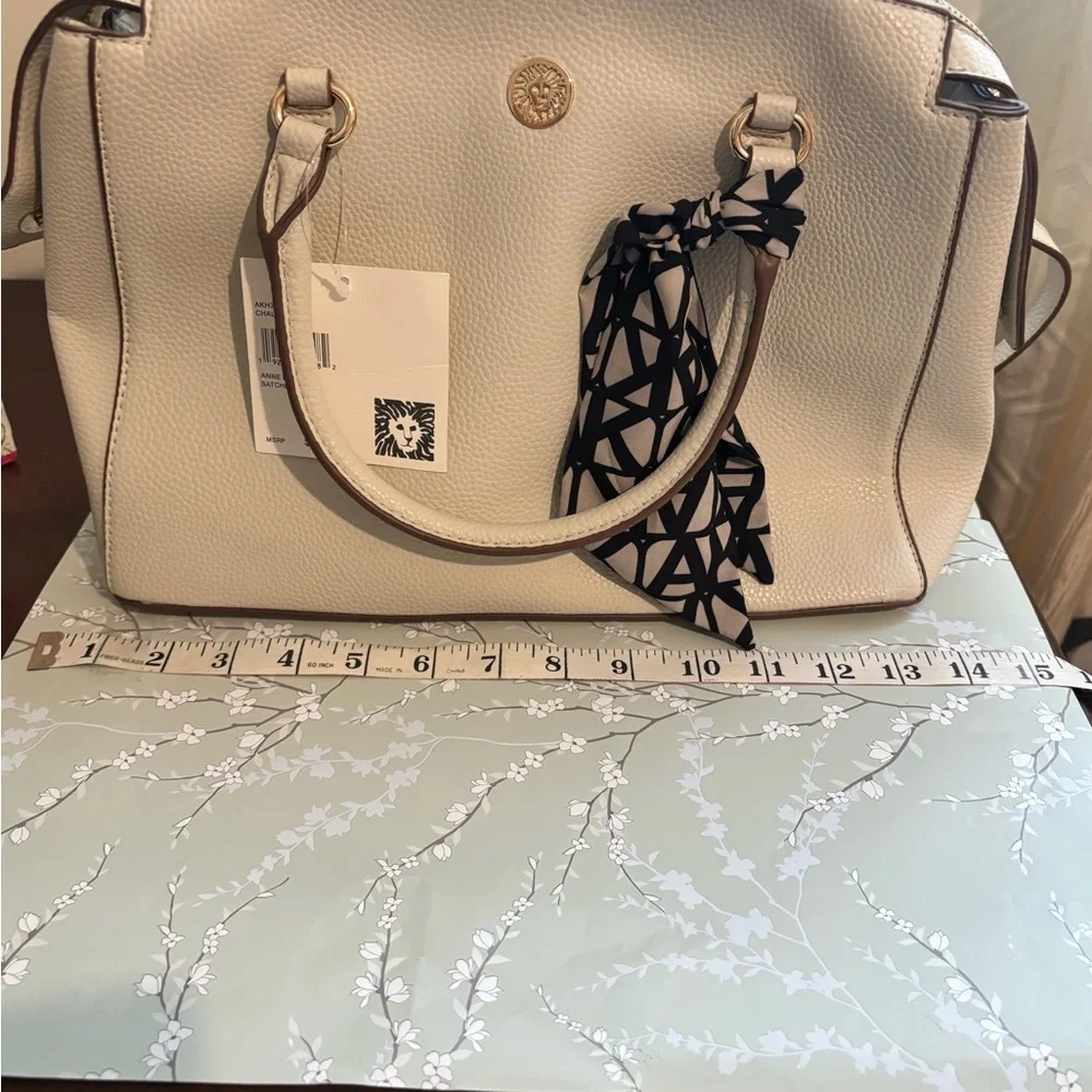 Anne Klein Elegant Cream Handbag with Scarf Accent - Picture 6 of 7